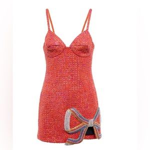 Bedazzled red tweed dress